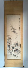 日本回流 日本著名画家  长町竹石《十六罗汉图》（手绘）纸本立轴（带盒）