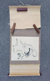 日本回流  日本画家     仙厓《指月》(印刷）（茶挂）纸本立轴1