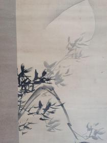 日本回流 日本著名画家 桥本菱华《月下狸》（手绘） 绢本立轴（019）