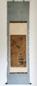 日本回流  日本著名画家 冈田玉山（法桥玉山）（1737-1808）《花鸟图》（手绘）纸本立轴（带木盒）