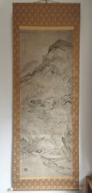 日本回流 日本著名画家 池大雅 《水墨山水》（手绘）纸本立轴（大尺幅）