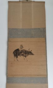 日本回流 《牧牛图》（手绘）（茶挂）纸本立轴