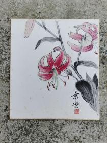 日本回流 日本画 景堂《百合花》  （手绘） 卡纸画