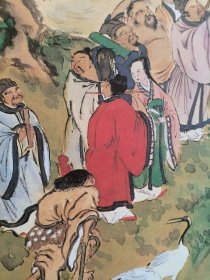 日本回流 日本著名画家 富冈铁斋《群仙祝寿图》（限量印刷品）（带原盒）绢本立轴1