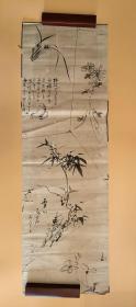 日本回流 日本画 《水墨兰菊竹画》 （手绘）纸本托片
