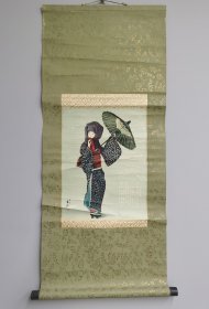 日本回流 《浮世绘美人图》（印刷）纸本立轴 083