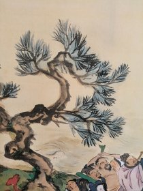 日本回流 日本著名画家 富冈铁斋《群仙祝寿图》（限量印刷品）（带原盒）绢本立轴1