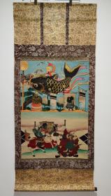 日本回流 日本画家 《浮世绘人物画》（木版印刷）纸本立轴004