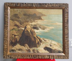 日本回流 日本著名油画家 和田英作（1874-1959）《海岬》（手绘）油画带框1