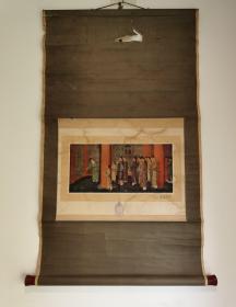 日本回流 日本画家 和田英作 法隆寺《壁画落庆之图》印刷品 纸本立轴（044）