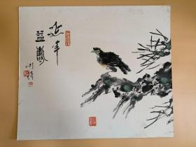 日本回流   刘琦《延年益寿图》（手绘）纸本卡纸画