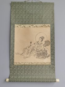 日本回流  无款《文殊菩萨像》（手绘） （茶挂）纸本立轴