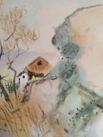 日本回流  日本著名画家  堂本印象《村庄》（印刷）纸本卡纸画