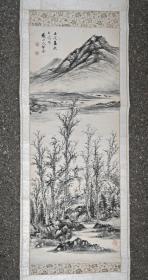 日本回流 日本著名画家 出野曦山《水墨山水画》(手绘）纸本立轴（080）