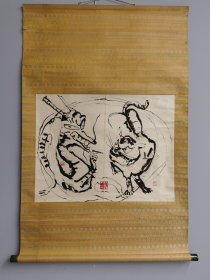 日本回流 《龙虎图》（手绘）（茶挂）纸本立轴（082）