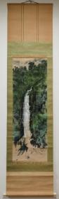 日本回流 日本画家 无名《 瀑布图》 纸本立轴1
