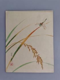 日本回流 纸本软片 日本著名画家 山本倉丘   《蜻蜓稻穗》（印刷品）