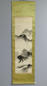 日本回流 日本画家 尾竹竹坡（1878-1936）《水墨山水图》（手绘）绢本立轴-1
