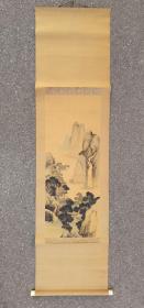 日本回流  日本著名画家 马渊春涛（竹内栖凤弟子）《水墨山水》（手绘） 绢本立轴1