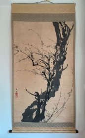 日本回流  日本著名南画家  羽样西涯（小田海仙弟子）《墨梅图》（手绘）纸本立轴