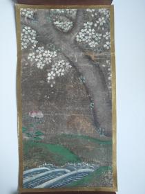 日本回流   老矿彩《古笔樱花树》 纸本托片