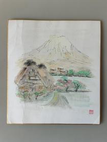 日本回流字画 手绘富士山 卡纸画111