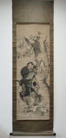 日本回流 日本著名画家 大西圭斋《历史人物画》（手绘）纸本立轴（120）