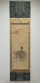 日本回流 日本画家 柴田义董（1780 - 1819）《能乐翁》（手绘） 绢本立轴（带原盒）1
