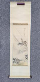 日本回流 日本著名画家 十市王洋（王洋逸人）《风雨山水图》 绢本立轴 011