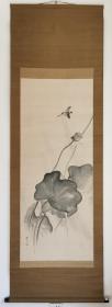日本回流 日本画家 松村景文 《翠鸟秋荷图》 纸本立轴（018）