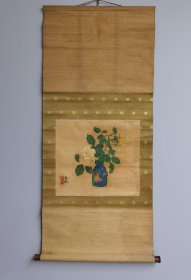 日本回流 日本著名画家 土田麦仙（1887-1936）（竹内栖凤弟子）《瓶花》（手绘）绢本立轴