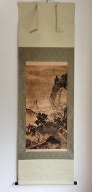 日本回流 日本著名画家 雪舟（等杨）《水墨山水》（印刷）纸本立轴 004