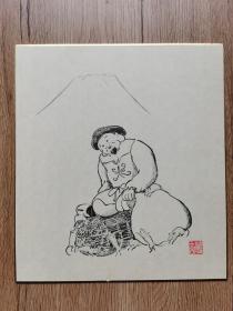 日本回流 日本画  《福神图》（印刷）卡纸画1