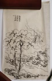 日本回流 日本画 《大树山水人物画稿》1（手绘）纸本软片