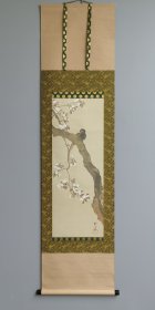 日本回流 日本著名画家 酒井抱一《花鸟图》 （印刷）绢本立轴