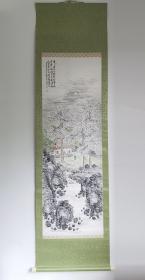 日本回流 日本画家 晴江《水墨山水》（手绘）纸本立轴008