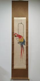 日本回流  日本著名画家 福田平八郎《鹦鹉》（带盒）（手绘）纸本立轴1
