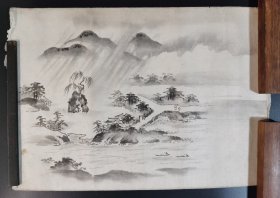 日本回流 无款《山水画》（手绘）纸本托片