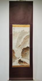 日本回流 日本画家 须磨子《彩色山水画》（手绘）纸本立轴（050）