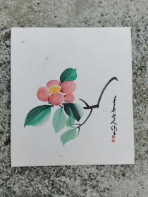 日本回流 日本画 千春逸人《山茶花》  （手绘） 卡纸画