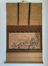 日本回流 日本著名画家 狩野四天王之一 木村立岳（1827－1890）《山水画》（手绘）（茶挂）纸本立轴（编号：021）