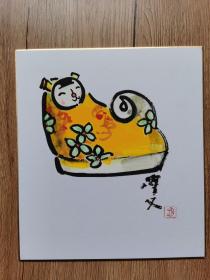 日本回流 水墨画《写意娃娃》 手绘  卡纸画