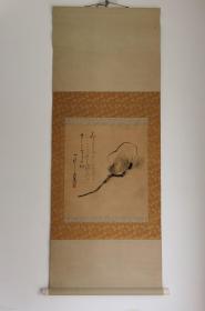 日本回流 日本画家 一行庵 《达摩》 （茶挂）（手绘）绢本立轴（037）