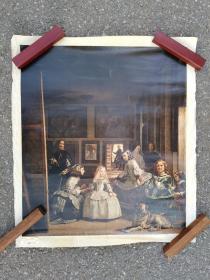 日本回流   西班牙著名画家 委拉斯凯兹油画《宫娥（ Las Meninas）》 （印刷品）  纸本托片1