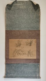 日本回流 高山寺戏画《青蛙兔子》（印刷） 纸本立轴(023)