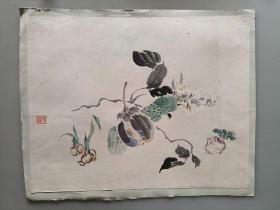 日本回流 日本画家 《瓜果蔬菜》 （手绘）纸本托片