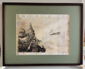 日本回流 日本著名画家  雪村周继《水墨山水》（印刷）纸本框画1