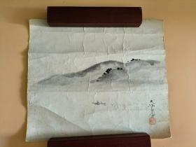 日本回流 日本画《水墨山水画》 纸本 托片