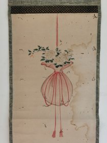 日本回流日本著名画家 法眼泉玄（佐々木泉玄）（1805～1879）《花袋》（手绘）纸本立轴（065）