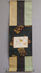 日本回流 杏邨俳画《红酸浆》（手绘）（茶挂）纸本立轴